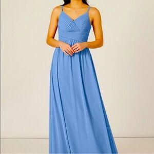 NWT Azazie Blake size 6 steel blue bridesmaid dress floral lace prom wedding